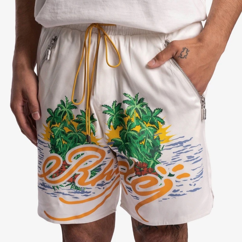 RHUDE Palm Leafs Jogger Shorts in White Size Medium